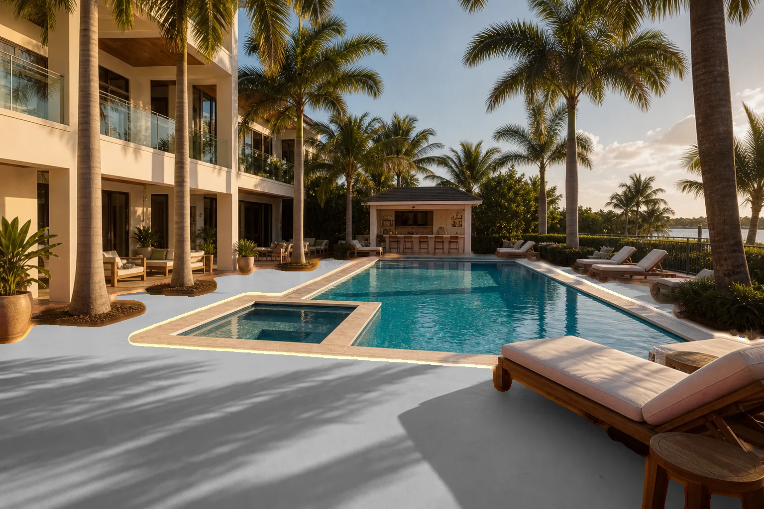 Rubber pool deck around a Florida villa pool